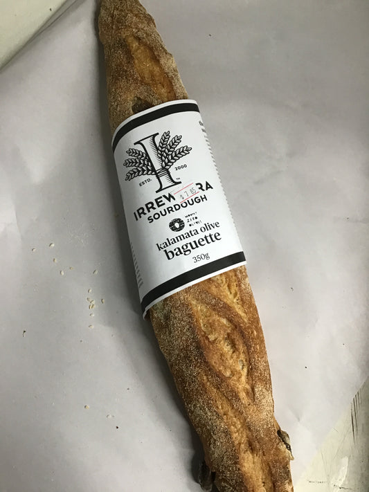 Irrewarra Kalamata Olive Baguette 350g